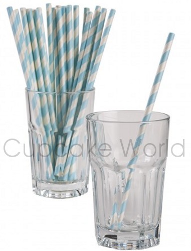 ROBERT GORDON RETRO PARTY PAPER STRAWS BABY BLUE STRIPE 24PK - Click Image to Close